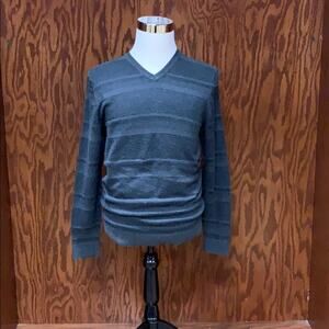 Alfani Slim Fit V Neck Sweater Gray Striped Long Sleeve Mens Size Medium